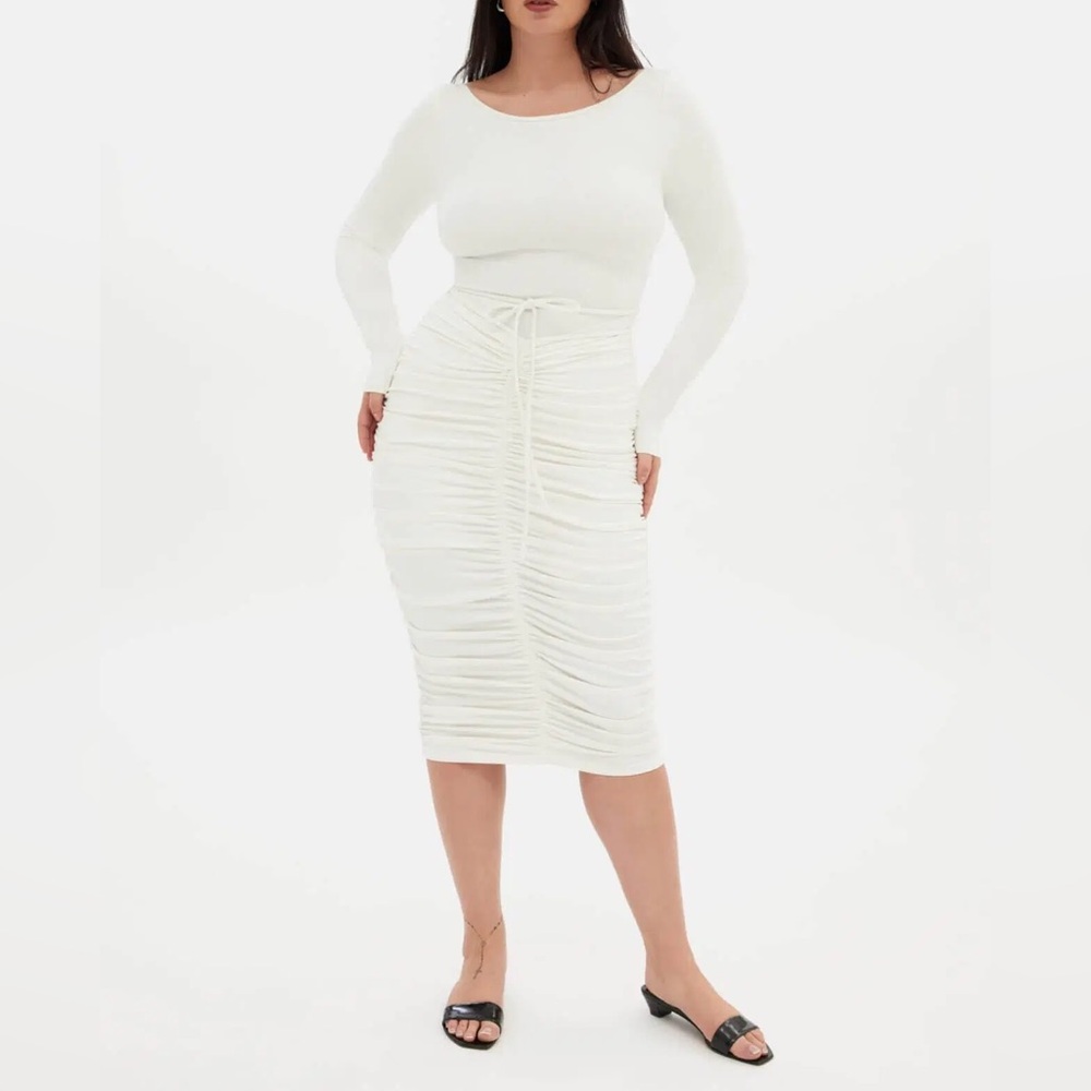 NWT Girlfriend Collective Andi Ruched Midi Dress Ivory Size XXL